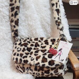 Gilda Paris Leopard Print Fur Messenger Bag NWT